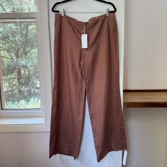 NWT Reformation Vida Linen Low Rise Pant Straight Leg Mink 10 - Picture 13 of 15